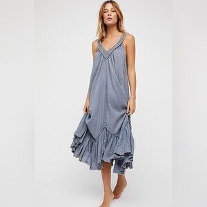 Free People Dreams of Bali Boho Dress In Blue Gauze Women Size M
